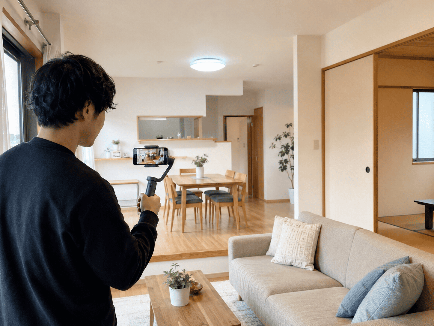 物件紹介動画のために住宅を撮影している様子